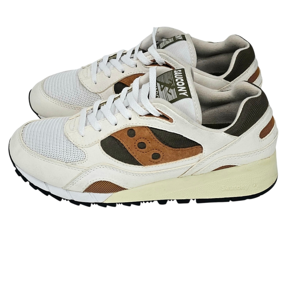 SAUCONY Men’s Shadow 6000 Cream Olive Green Brown Sneakers Size 8.5 Retro